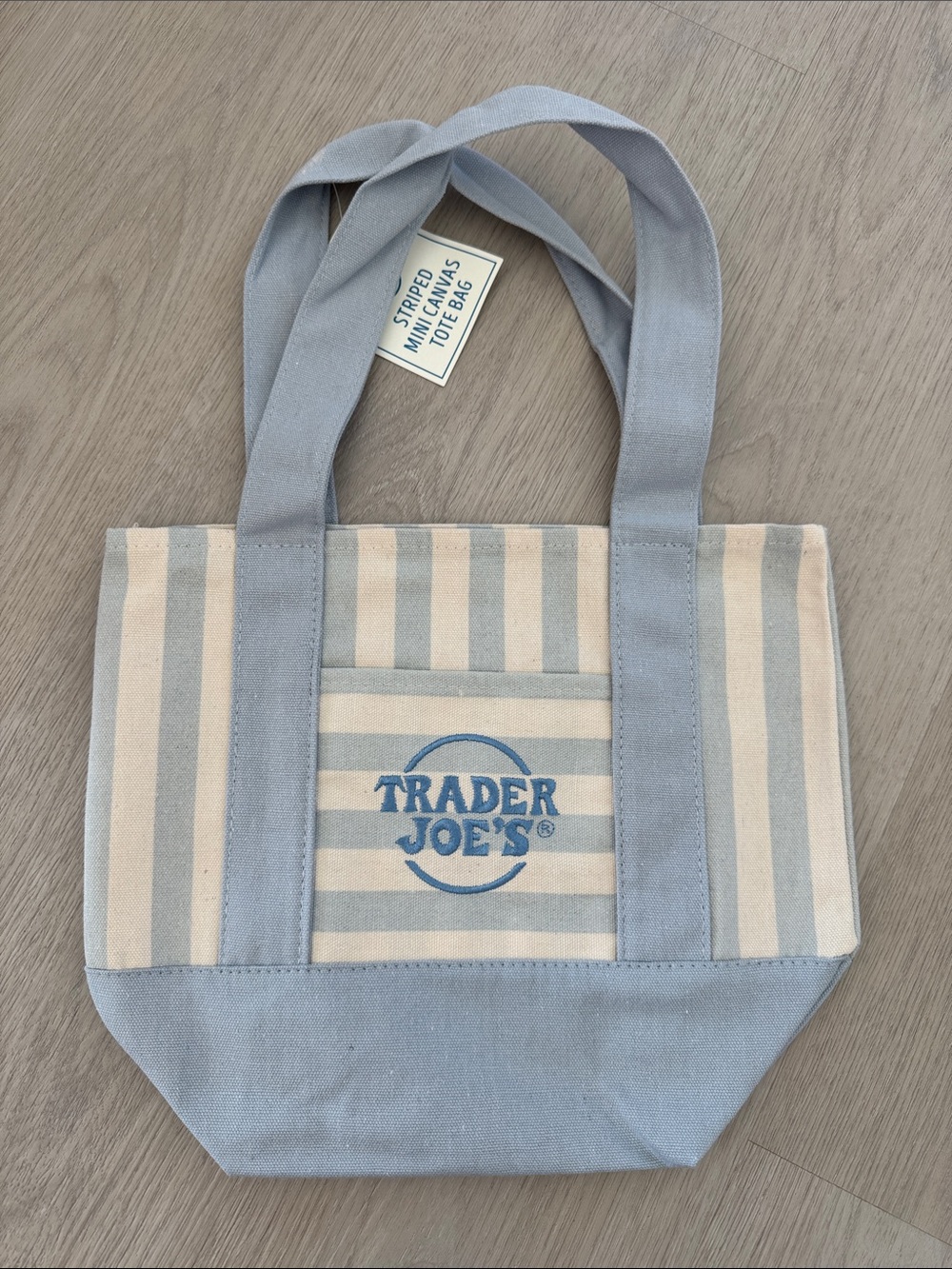Trader Joe's Summer 2026 Edition Light Blue & Cream Striped Canvas Tote